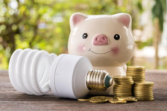 bauen-plusenergiehaus-mehrkosten_077a37645a Sparschwein mit Lampe und Geldmünzen